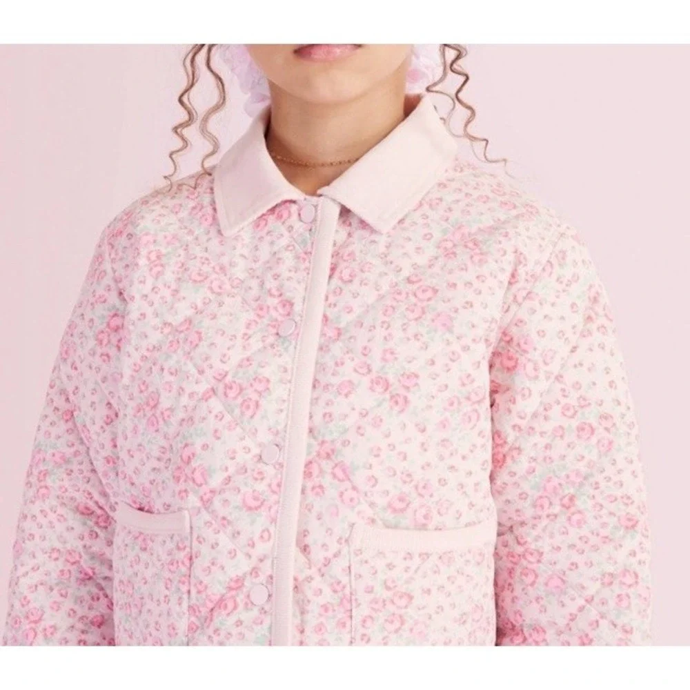 Love Shack Fancy Charlotte Rose Pink Quilted Barn Jacket Large NWT